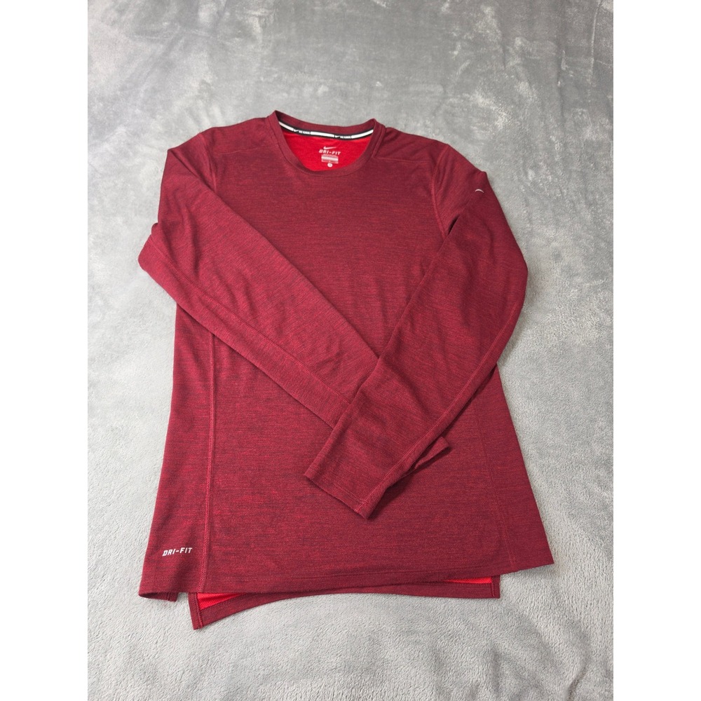 Nike Running Dri-FIT Long Sleeve Shirt Womens Small Red Heathered Thumbhole Top